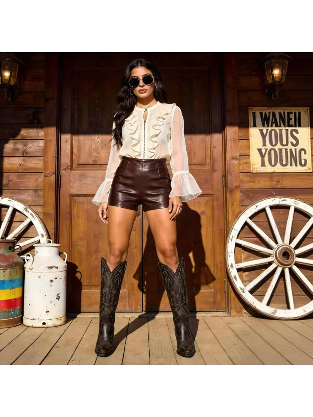 Women's Retro Brown Knee High Boots Embroidered Pull on Pointed Toe Chunky Heel